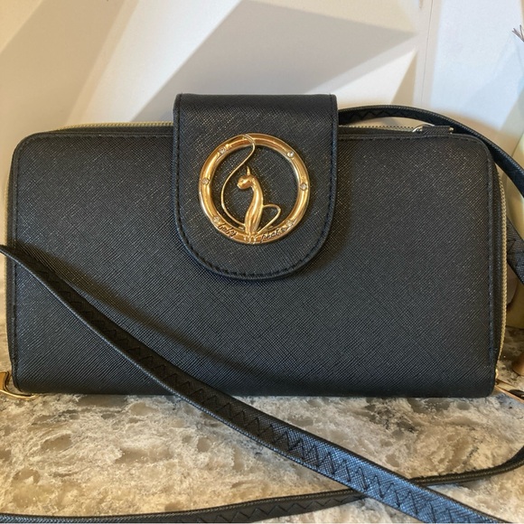 🖤BabyPhatNewWOT Vintage Crossbody/Wristlet Bag Purse Black Gold - Picture 1 of 11